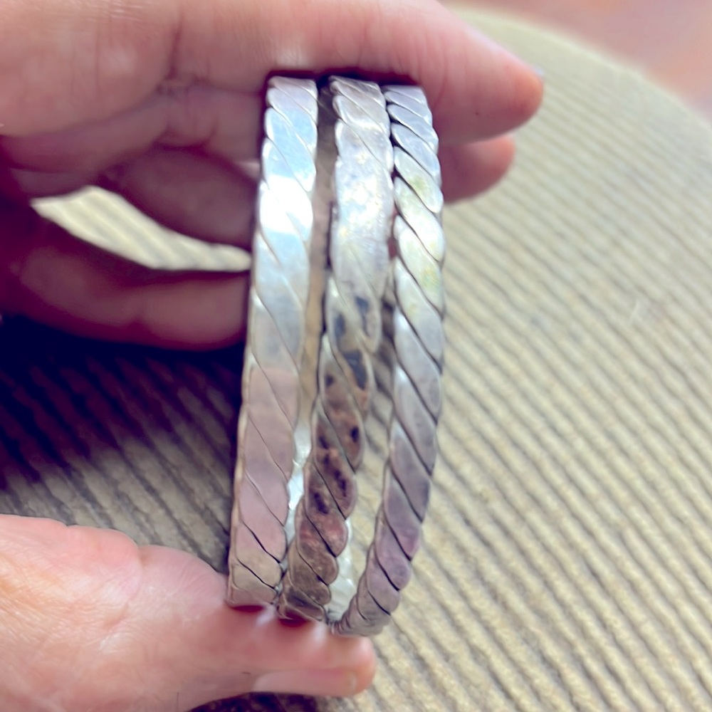 Sterling Solid Silver 925 3 Bangle Bracelet - image 1